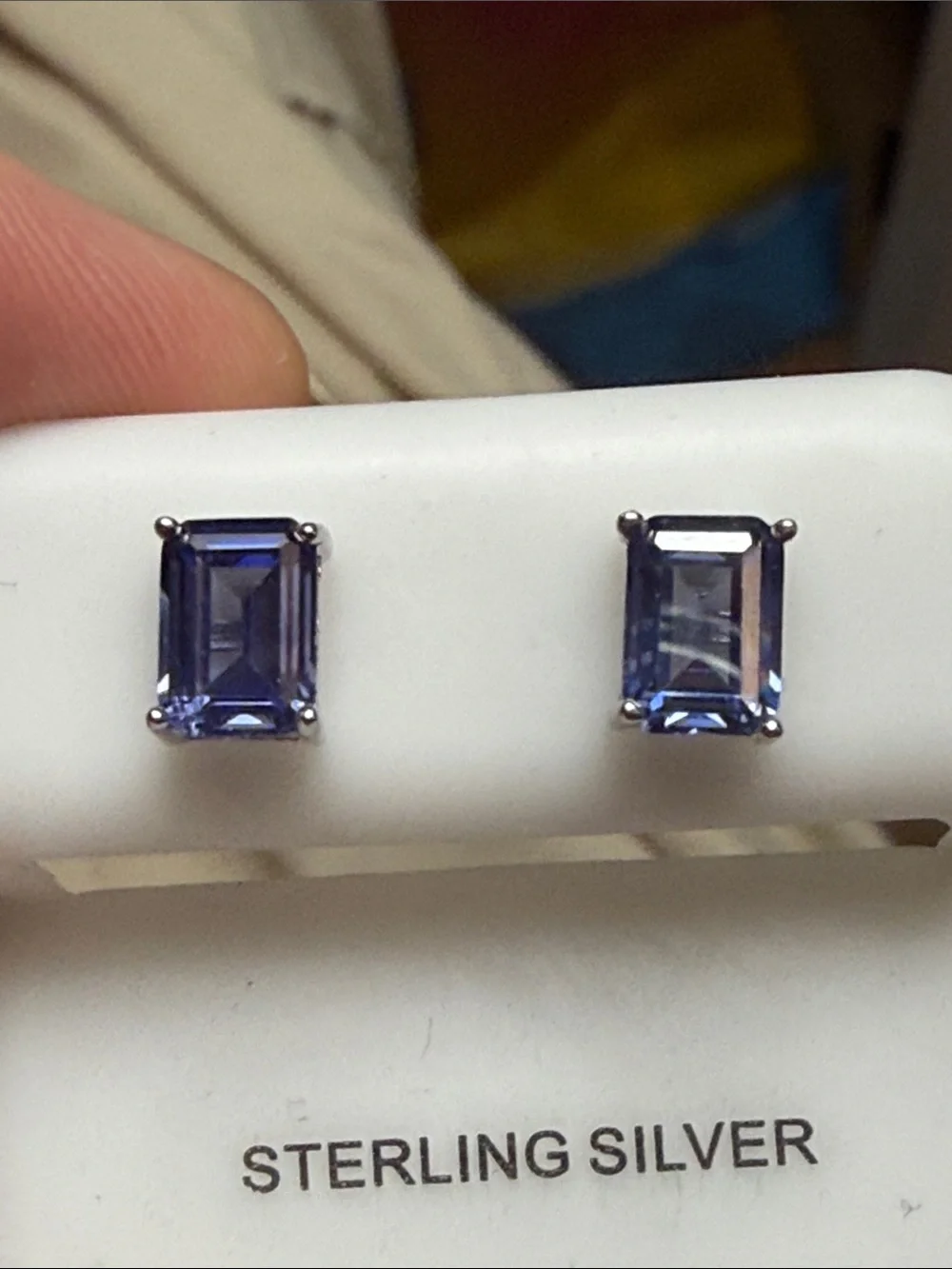 925 Sterling Silver Blue Rectangular Gemstone Stud Earrings NEW STUNNING
